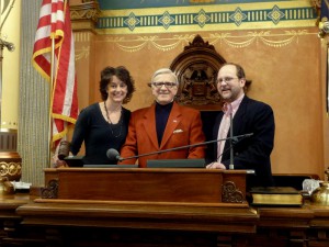 Debi Hollis, President Senator John Pappageorge and Russell Levine, Vice-President in Michigan Senate Chamber.